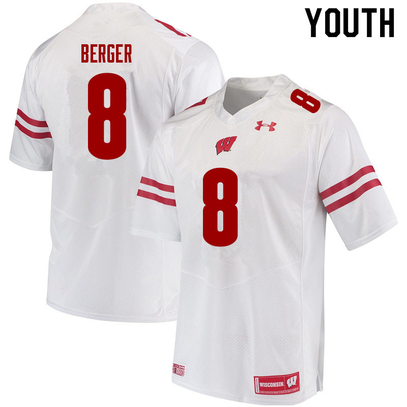 Wisconsin Badgers Youth #8 Jalen Berger NCAA Under Armour Authentic White College Stitched Football Jersey CR40S44TF
